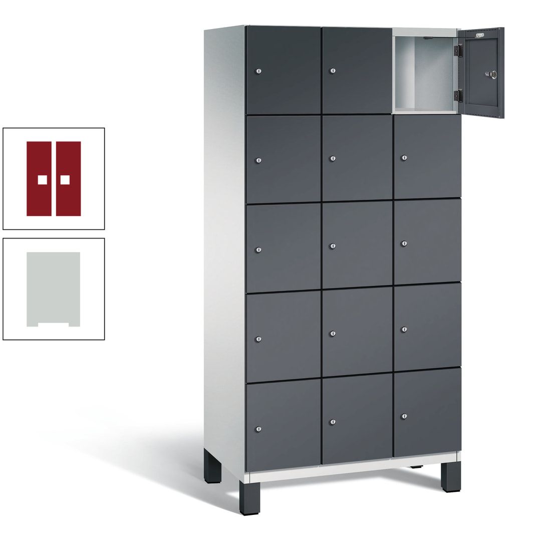 Fächerschrank, Stahlschrank, 15 Fächer, Türöffnungsbegrenzer, Füße, 1.980 x 900 x 525 mm (HxBxT), Korpus anthrazitgrau, Front anthrazitgrau