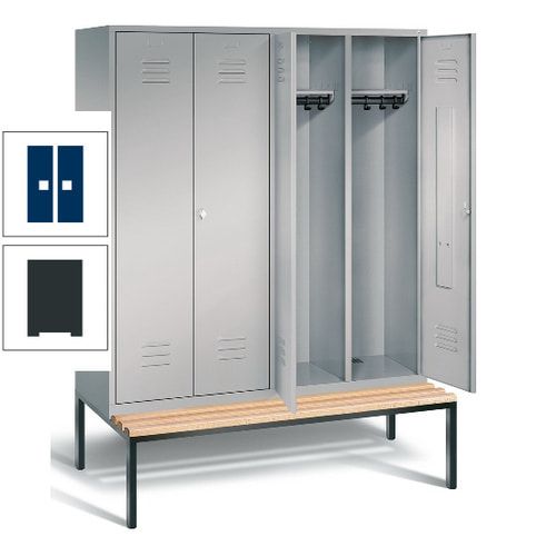 Doppel-Spindschrank, Buche Sitzbank untergebaut, 4 Abteile a 400 mm, Korpus lichtgrau, Tür anthrazitgrau, 2.090 x 1.590 x 815 mm (HxBxT)