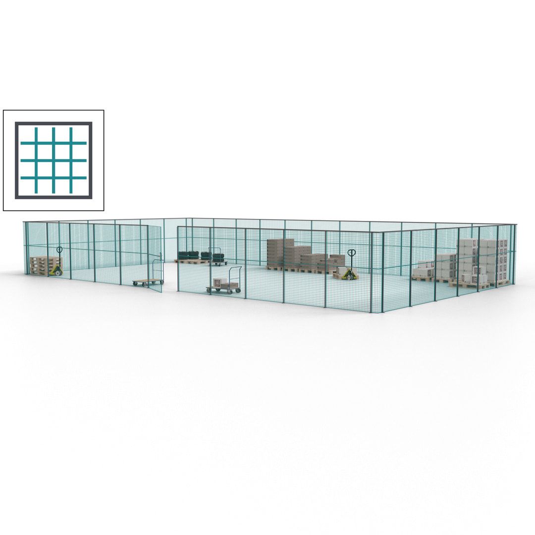 Maschinen Schutzgitter - Hallentrennwand - Sicherheitszaun - Tür - 51 m - 2.200 x 16.900 x 9.400 mm (HxBxT) - enzianblau