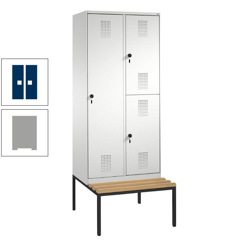 Garderobenschrank, Spind ein- und doppelstöckig Sitzbank, 2 Abteile, 3 Fächer, 2.090 x 800 x 500 mm (HxBxT), Front anthrazitgrau, Korpus anthrazitgrau