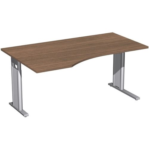 Eckschreibtisch, Ecke links, Füße einseitig verkürzt, C-Fuß Pro, höhenverstellbar, 680-820 x 1.600 x 1.000 mm (HxBxT), Gestell silber, Dekor Ahorn