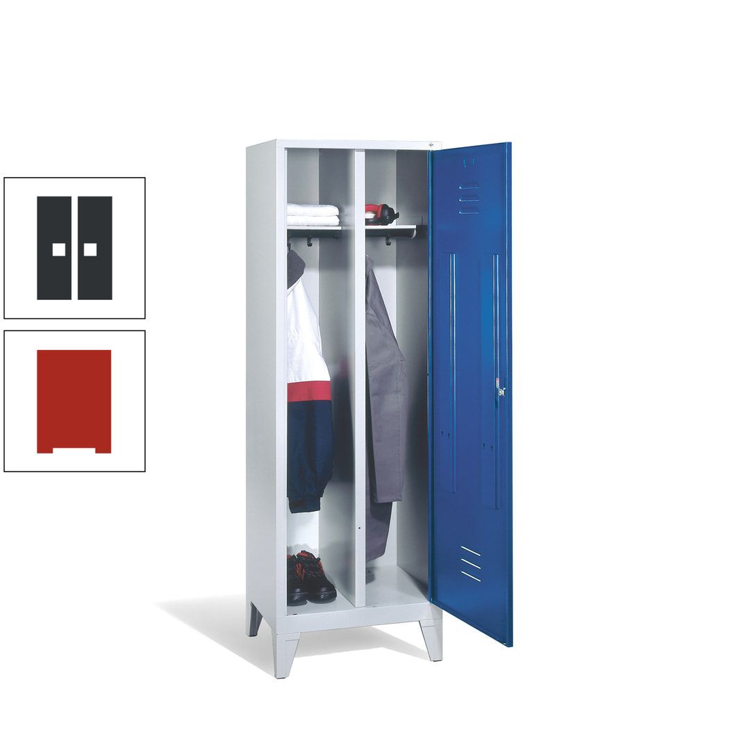 Doppel-Spind mit Großtür, Garderobenschrank mit Füßen, 2 Abteile a 300 mm, Korpus anthrazitgrau, Tür anthrazitgrau, 1.850 x 610 x 500 mm (HxBxT)