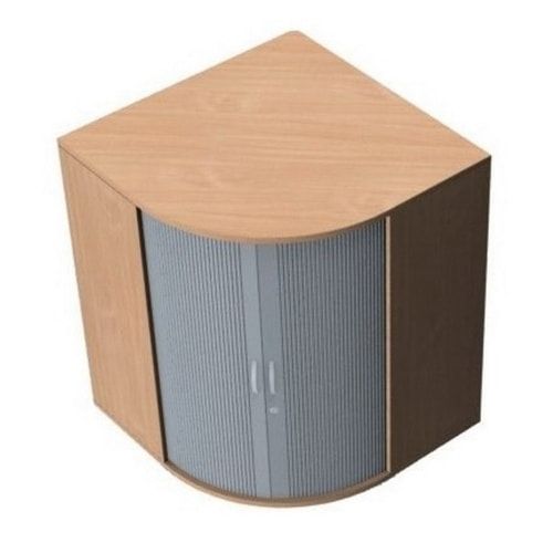 Querrollladen-Eckschrank, Rondell für 72 Ordner, abschließbar, Sockel/Standfüße, 1.152 x 969 x 969 mm (HxBxT), Korpusfarbe Ahorn, Rollladen silber