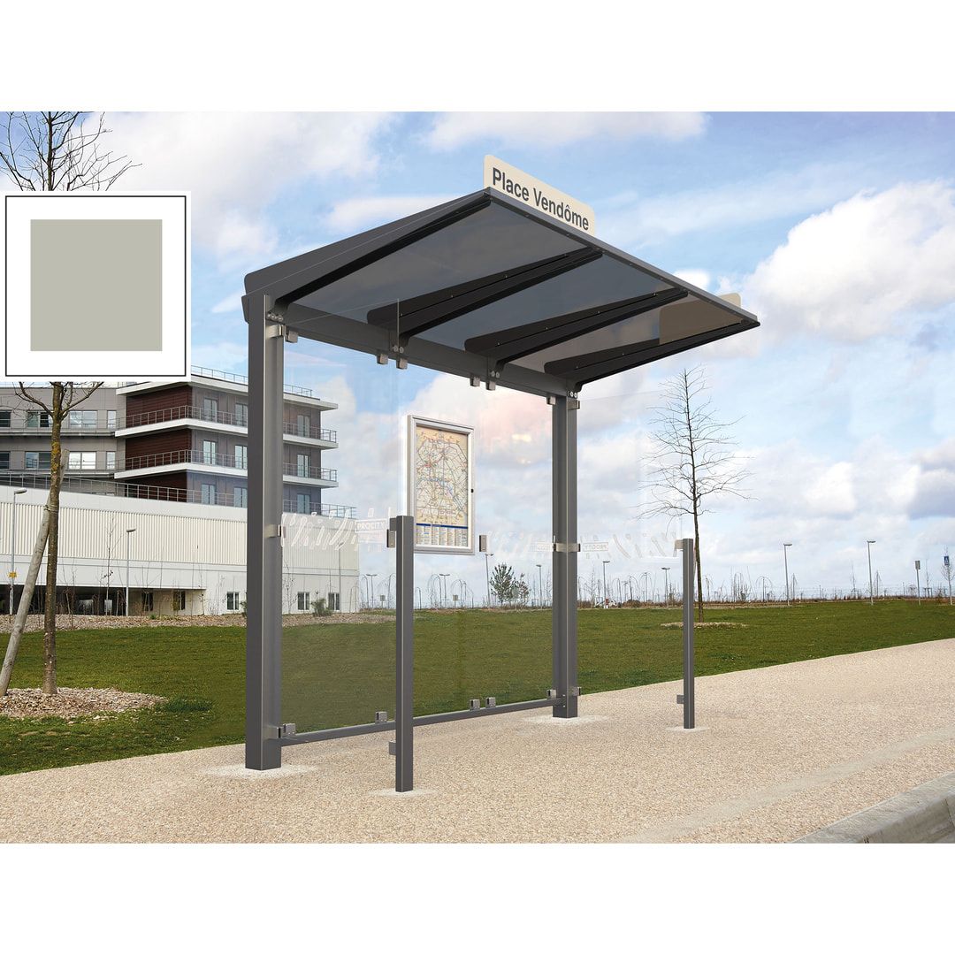 Buswartehalle - Unterstand - ESG - 2 Seitenverkleidungen - Fahrplankasten - Haltestellenschild - LED - 2.390 x 2.500 x 1.500 mm (HxBxT) - enzianblau