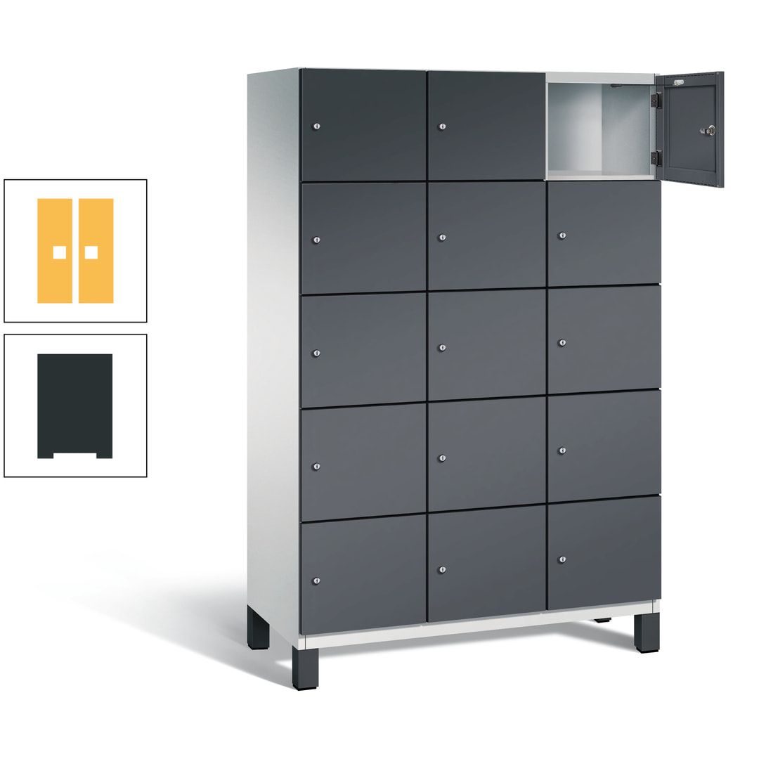 Fächerschrank, Stahlschrank, 15 Fächer, Türöffnungsbegrenzer, Füße, 1.980 x 1.200 x 525 mm (HxBxT), Korpus anthrazitgrau, Front anthrazitgrau