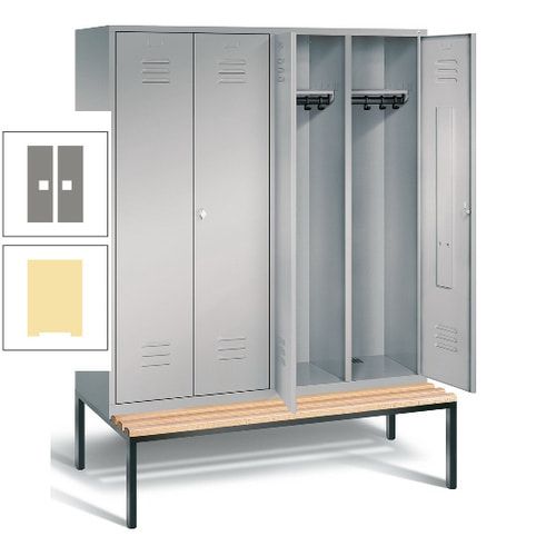 Doppel-Spindschrank, Buche Sitzbank untergebaut, 4 Abteile a 400 mm, Korpus lichtgrau, Tür anthrazitgrau, 2.090 x 1.590 x 815 mm (HxBxT)