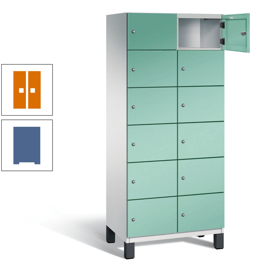 Fächerschrank, Stahlschrank, 12 Fächer, Türöffnungsbegrenzer, Füße, 1.980 x 800 x 525 mm (HxBxT), Korpus anthrazitgrau, Front anthrazitgrau