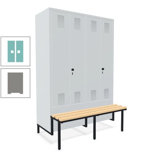 Doppel-Spind, Garderobenschrank, Buche Sitzbank integriert, 4 Abteile 300 mm, Korpus anthrazitgrau, Tür anthrazitgrau, 1.850 x 1.200 x 815 mm (HxBxT)