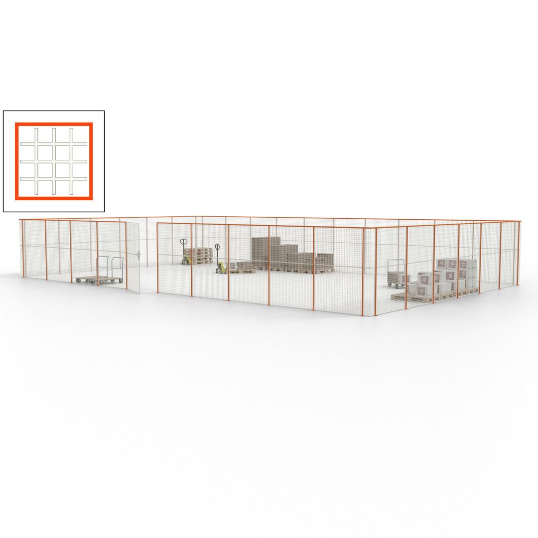 Maschinen Schutzgitter - Hallentrennwand - Sicherheitszaun - Tür - 48 m - 2.200 x 15.400 x 9.400 mm (HxBxT) - enzianblau