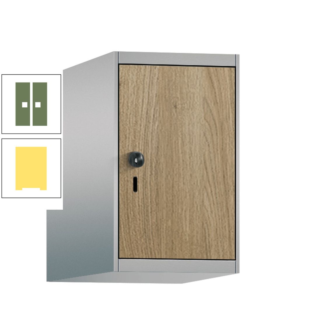 Aufsatzschrank, Schrankaufsatz, 1 Fach a 300 mm, Farbe Pastellgelb, Tür anthrazitgrau, 500 x 300 x 500 mm (HxBxT)