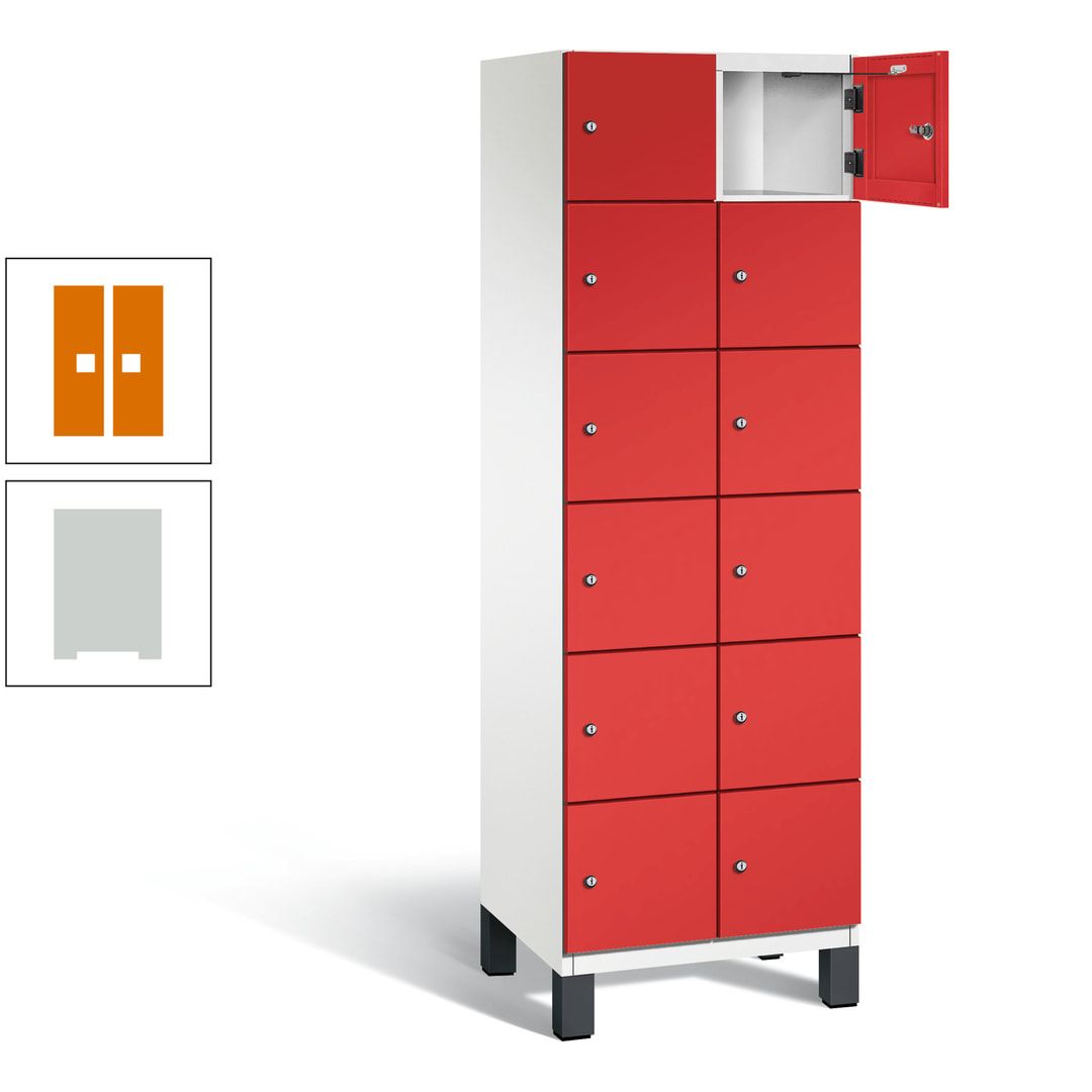 Fächerschrank, Stahlschrank, 12 Fächer, Türöffnungsbegrenzer, Füße, 1.980 x 600 x 525 mm (HxBxT), Korpus anthrazitgrau, Front anthrazitgrau