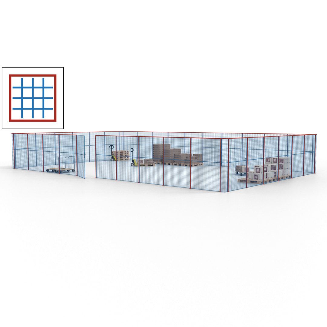 Maschinen Schutzgitter - Hallentrennwand - Sicherheitszaun - Tür - 48 m - 2.200 x 15.400 x 9.400 mm (HxBxT) - enzianblau