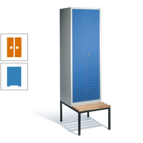 Doppel-Spindschrank, Buche Sitzbank untergebaut, 2 Abteile a 300 mm, Korpus lichtgrau, Tür anthrazitgrau, 2.090 x 610 x 815 mm (HxBxT)