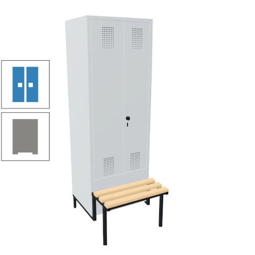 Doppel-Spind, Garderobenschrank, Buche Sitzbank integriert, 2 Abteile a 400 mm, Korpus anthrazitgrau, Tür anthrazitgrau, 1.850 x 800 x 815 mm (HxBxT)