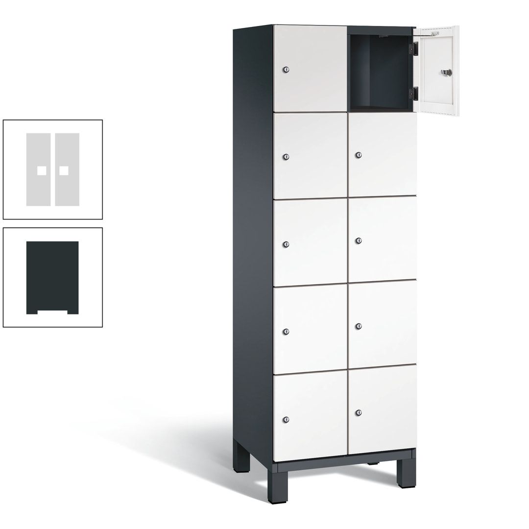 Fächerschrank, Stahlschrank, 10 Fächer, Türöffnungsbegrenzer, Füße, 1.980 x 600 x 525 mm (HxBxT), Korpus anthrazitgrau, Front anthrazitgrau