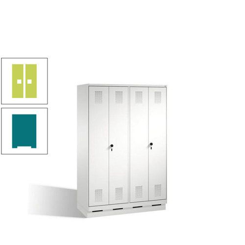 Doppel-Spind, Doppeltüren, Garderobenschrank mit Sockel, 4 Abteile a 300 mm, Korpus anthrazitgrau, Tür anthrazitgrau, 1.800 x 1.200 x 500 mm (HxBxT)