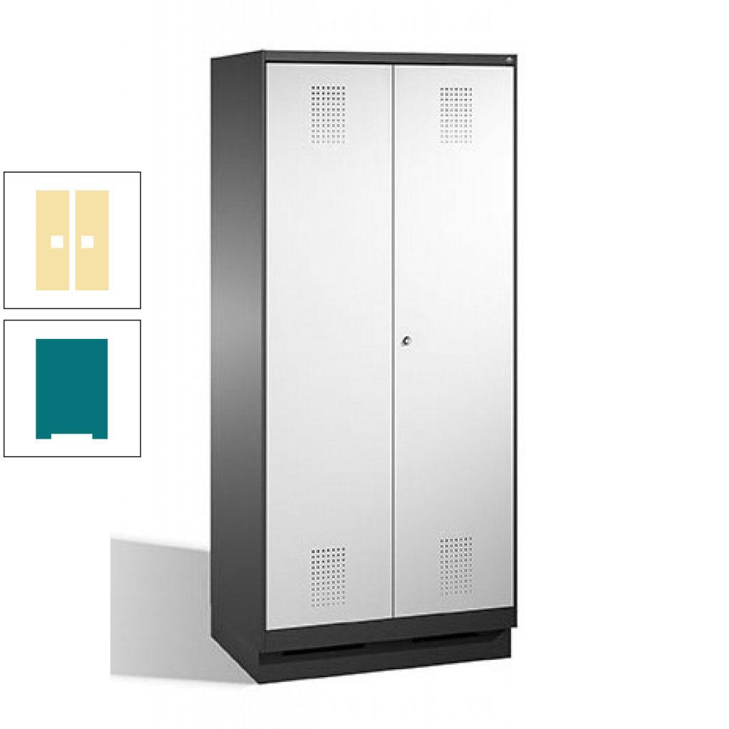 Doppel-Spind, Doppeltüren, Garderobenschrank mit Sockel, 2 Abteile a 400 mm, Korpus anthrazitgrau, Tür anthrazitgrau, 1.800 x 800 x 500 mm (HxBxT)