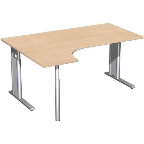 Eckschreibtisch, Ecke links, Füße einseitig verkürzt, C-Fuß Pro, höhenverstellbar, 680-820 x 1.600 x 1.200 mm (HxBxT), Dekor Ahorn