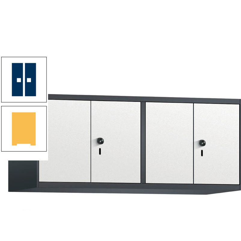 Aufsatzschrank, Schrankaufsatz, Türen paarweise, 4 Fächer a 300 mm, Farbe Pastellgelb, Tür anthrazitgrau, 500 x 1.200 x 500 mm (HxBxT)