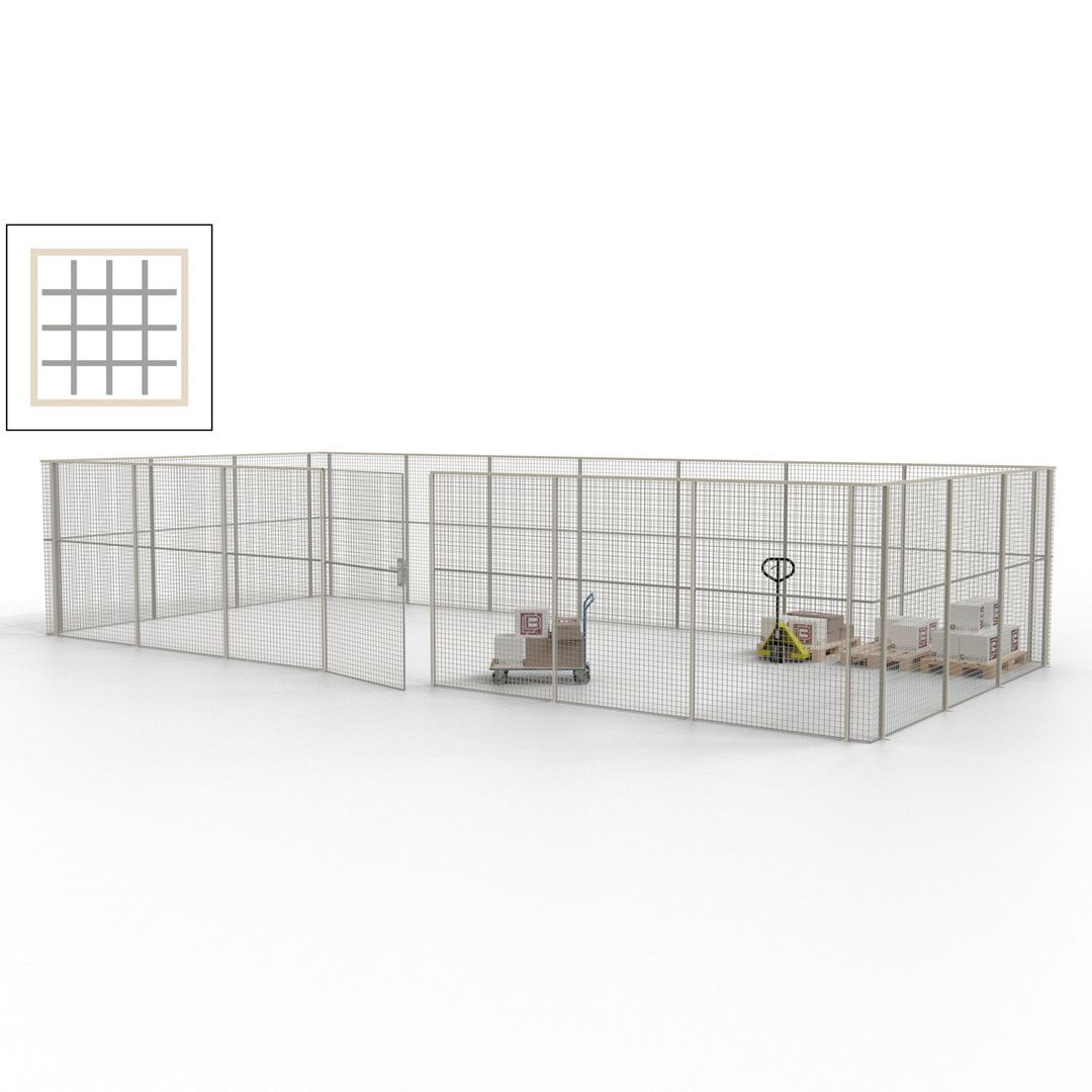 Hallentrennwand - Flügeltür, Gitter - 19 Gitterwände - 2.200 x 10.900 x 4.900 mm (HxBxT) - Perlweiß/reinorange