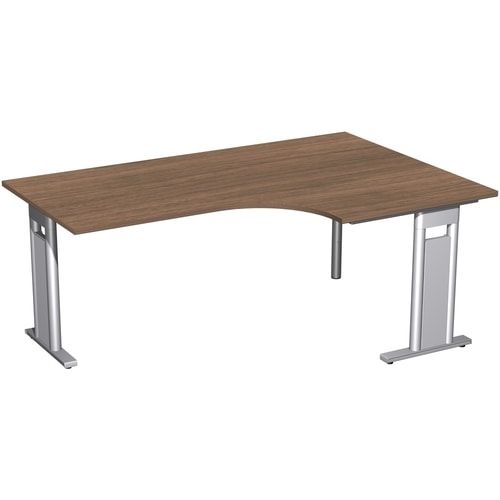 Eckschreibtisch, Eckteil 800 mm, Ecke rechts, Füße einseitig verkürzt, C-Fuß Pro, 720 x 1.600 x 1.200 mm (HxBxT), Gestell silber, Dekor Ahorn