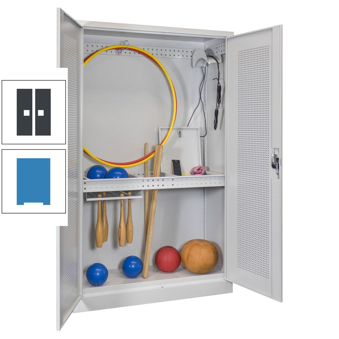 Sportschrank - Lochfeldtüren - Variante 1 - 1.950x1.200x500 mm (HxBxT) - anthrazitgrau