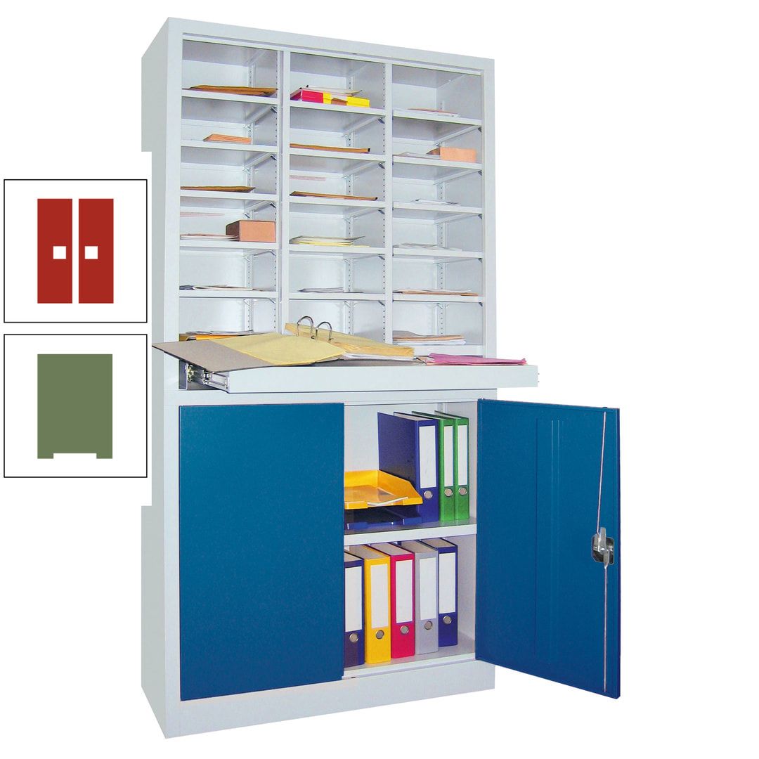 Aktenschrank - Büroschrank mit Sortierstation - 18 Fächer Ordnungsregal - Ausziehboden - 1.950 x 1.000 x 400 mm (HxBxT) - anthrazitgrau