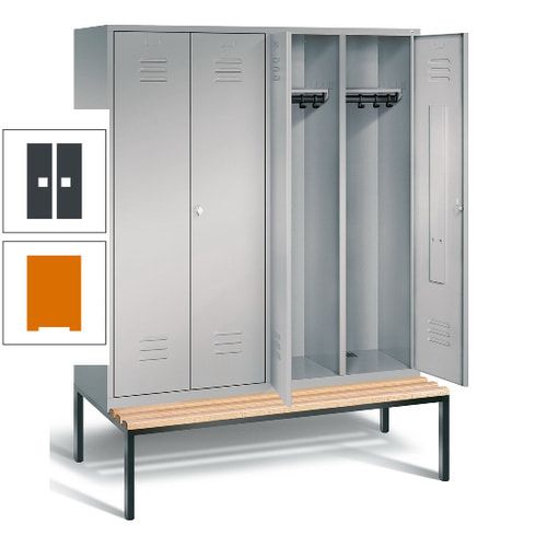 Doppel-Spindschrank, Buche Sitzbank untergebaut, 4 Abteile a 400 mm, Korpus lichtgrau, Tür anthrazitgrau, 2.090 x 1.590 x 815 mm (HxBxT)