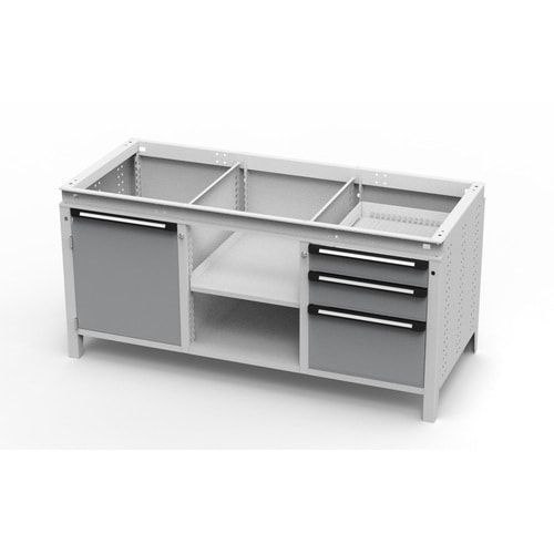 OTTOKIND Werkbank - bündige Arbeitsplatte - 850 x 1.695 x 750 mm (HxBxT) - 3 Schubladen - 1 Schrank - 2 Ablageböden - lichtgrau / anthrazitgrau