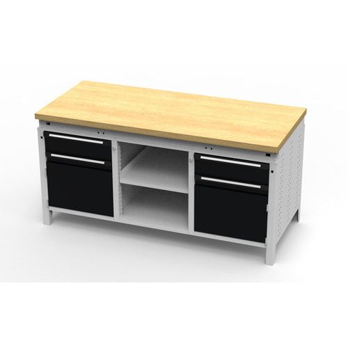 OTTOKIND Werkbank - bündig Arbeitsplatte - 850 x 1.695 x 750 mm (HxBxT) - 2 Schubladen - 2 Schränke - 2 Ablageböden - lichtgrau