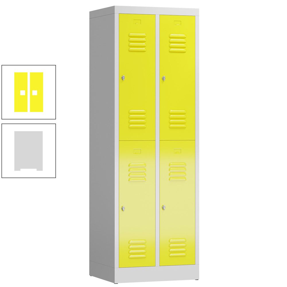 Garderobenschrank, Doppelstockspind, 2 Abteil, 4 Fächer, 1.800 x 590 x 500 mm (HxBxT), Stahl, Drehriegel, Korpus: lichtgrau, Front: anthrazitgrau