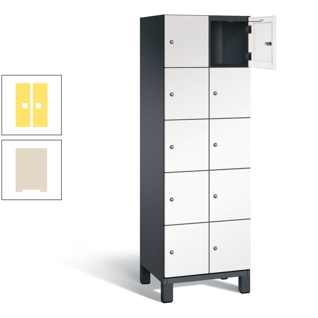 Fächerschrank, Stahlschrank, 10 Fächer, Türöffnungsbegrenzer, Füße, 1.980 x 600 x 525 mm (HxBxT), Korpus anthrazitgrau, Front anthrazitgrau