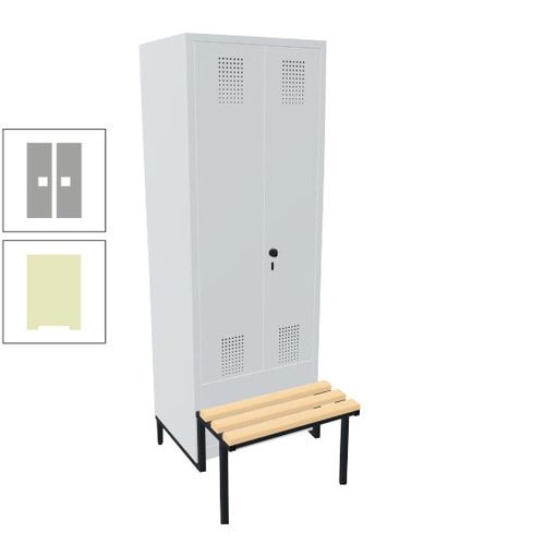 Doppel-Spind, Garderobenschrank, Buche Sitzbank integriert, 2 Abteile a 400 mm, Korpus anthrazitgrau, Tür anthrazitgrau, 1.850 x 800 x 815 mm (HxBxT)