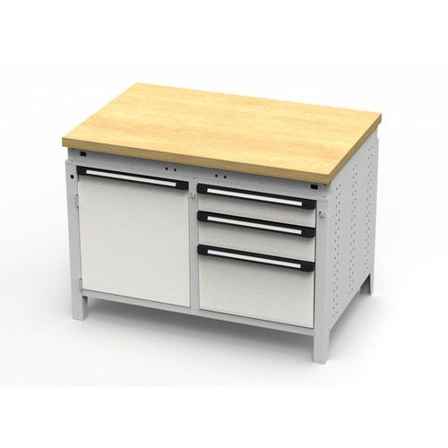 OTTOKIND Werkbank - bündige Arbeitsplatte - 850 x 1.150 x 750 mm (HxBxT) - 3 Schubladen - Schrank - lichtgrau