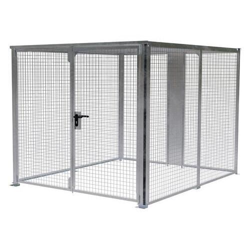 Lagerbox, Drahtgitter, Schutzgitter, vorbereitet für Bodenmontage, feuerverzinkt, Flügeltüren, abschließbar, 2.100 x 2.450 x 1.595 (HxBxT)