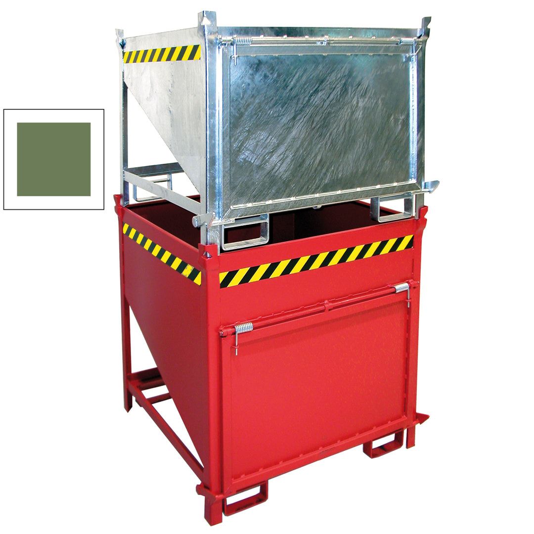 BAUER Schüttgutbehälter - Silobehälter - 500 l, 750kg - Farbe feuerrot, stirnseitige Klappe, Einfahrtaschen für Gabelstapler