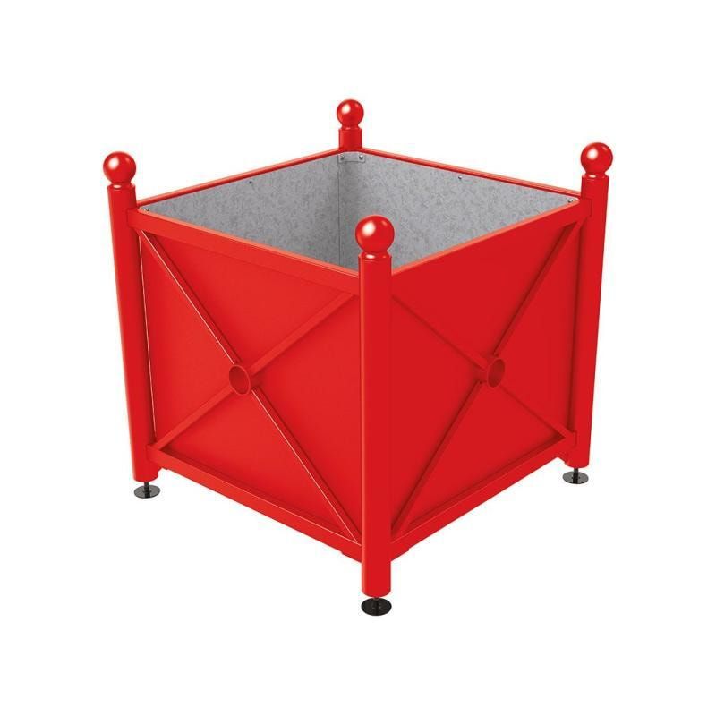 Pflanzbehälter, fvz.Stahl, innen feuerverzinkt, Verladungsgriffe, verstellbare Füße, Kopf Agora, 900 x 1.000 x 1.000 mm (HxBxT), enzianblau
