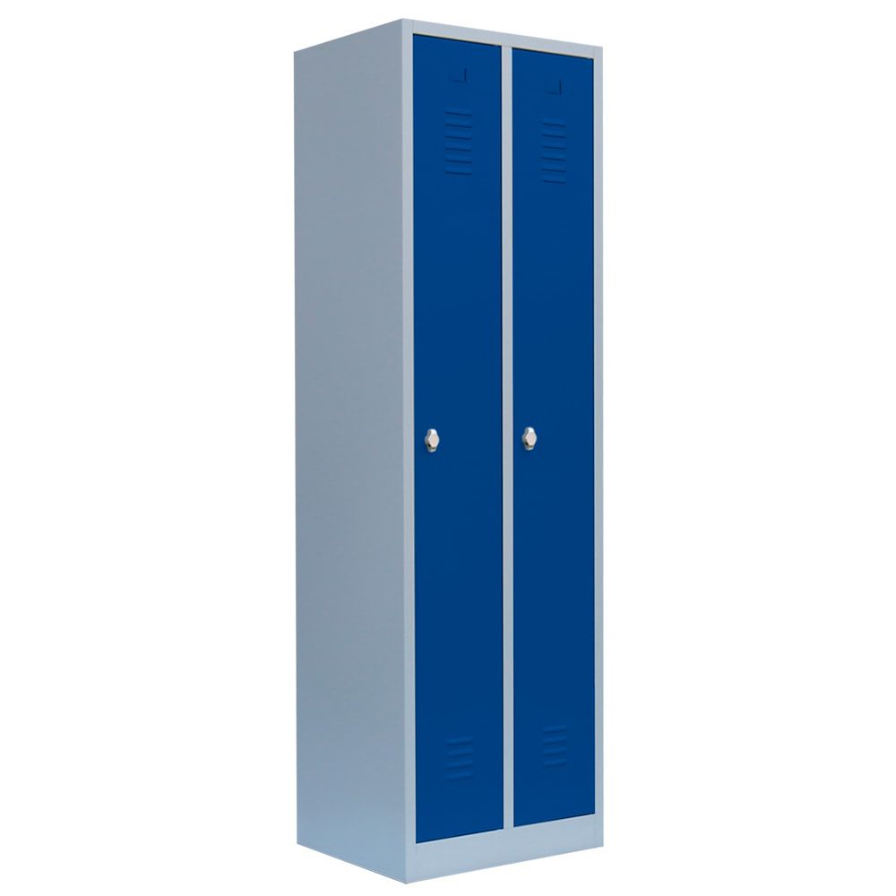 Garderobenschrank, Garderobenspind, 2 Abteile, 1.800 x 500 x 500 mm (HxBxT), Korpusfarbe: lichtgrau, Frontfarbe: enzianblau