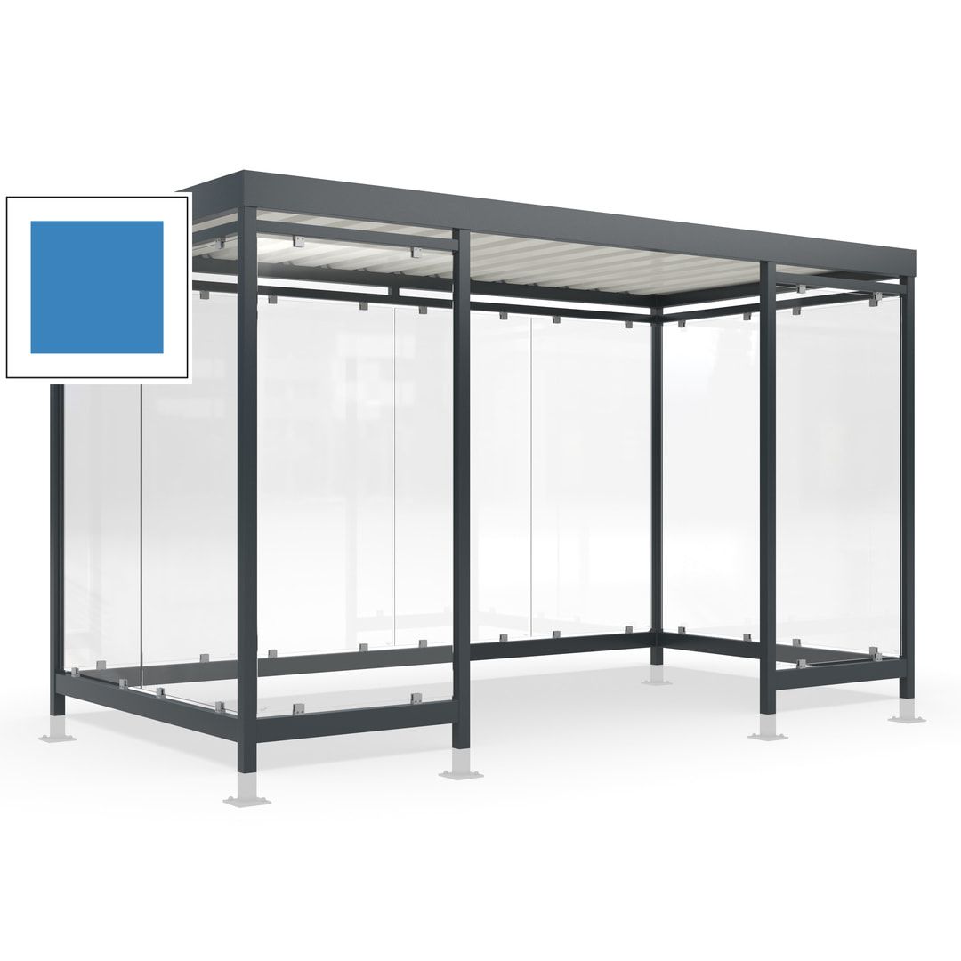 Raucherunterstand für 12-13 Personen, Bushaltestelle, mit Überpflasterung, 2.440 x 4.195 x 2.165 mm (HxBxT), 10 Wände, Achatgrau