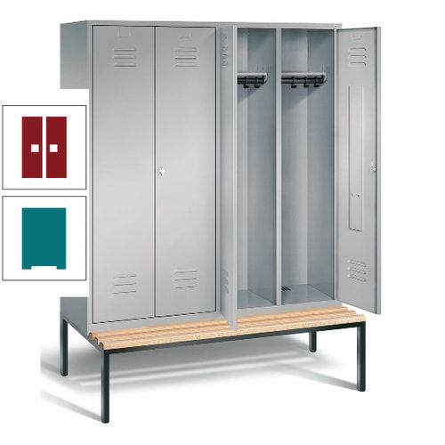 Doppel-Spindschrank, Buche Sitzbank untergebaut, 4 Abteile a 400 mm, Korpus lichtgrau, Tür anthrazitgrau, 2.090 x 1.590 x 815 mm (HxBxT)