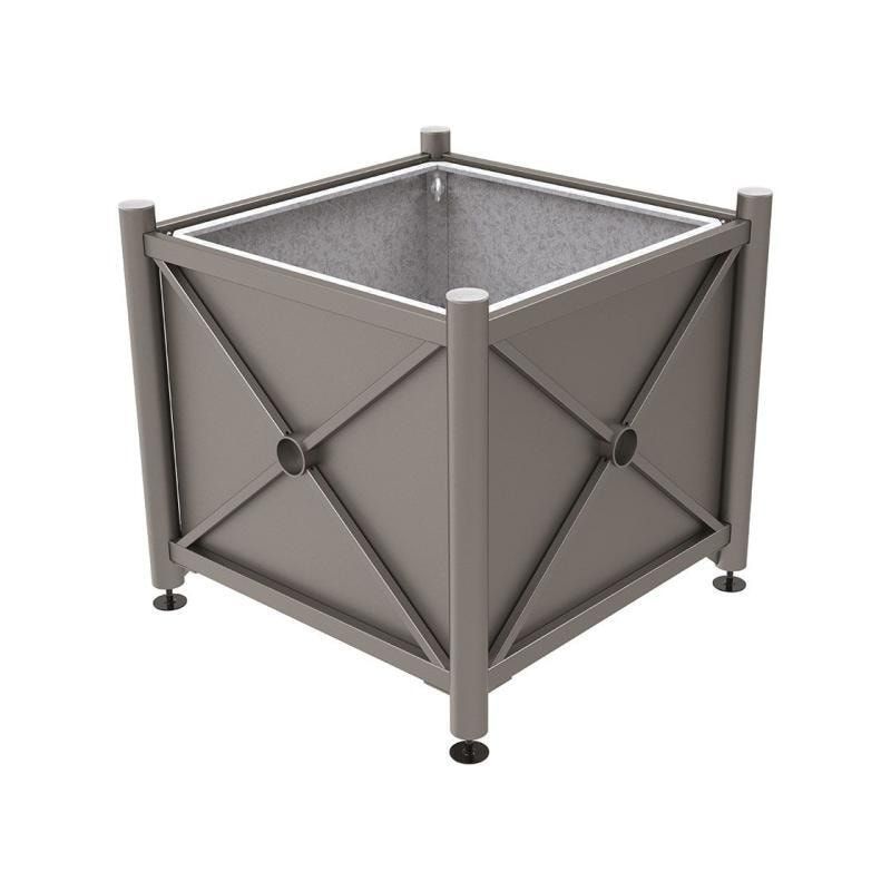 Pflanzbehälter, fvz.Stahl, innen feuerverzinkt, Verladungsgriffe, verstellbare Füße, Kopf Agora, 900 x 1.000 x 1.000 mm (HxBxT), enzianblau