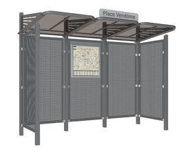 Buswartehalle - Unterstand - Stahlblech Verkleidung - Fahrplankasten - Haltestellenschild - 2.200 x 3.000 x 1.500 mm (HxBxT) - Farbe wählbar