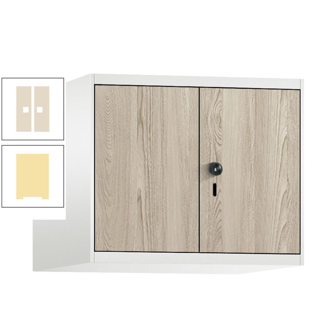 Aufsatzschrank, Schrankaufsatz, Türen paarweise, 2 Fächer a 300 mm, Farbe Pastellgelb, Tür anthrazitgrau , 500 x 600 x 500 mm (HxBxT)
