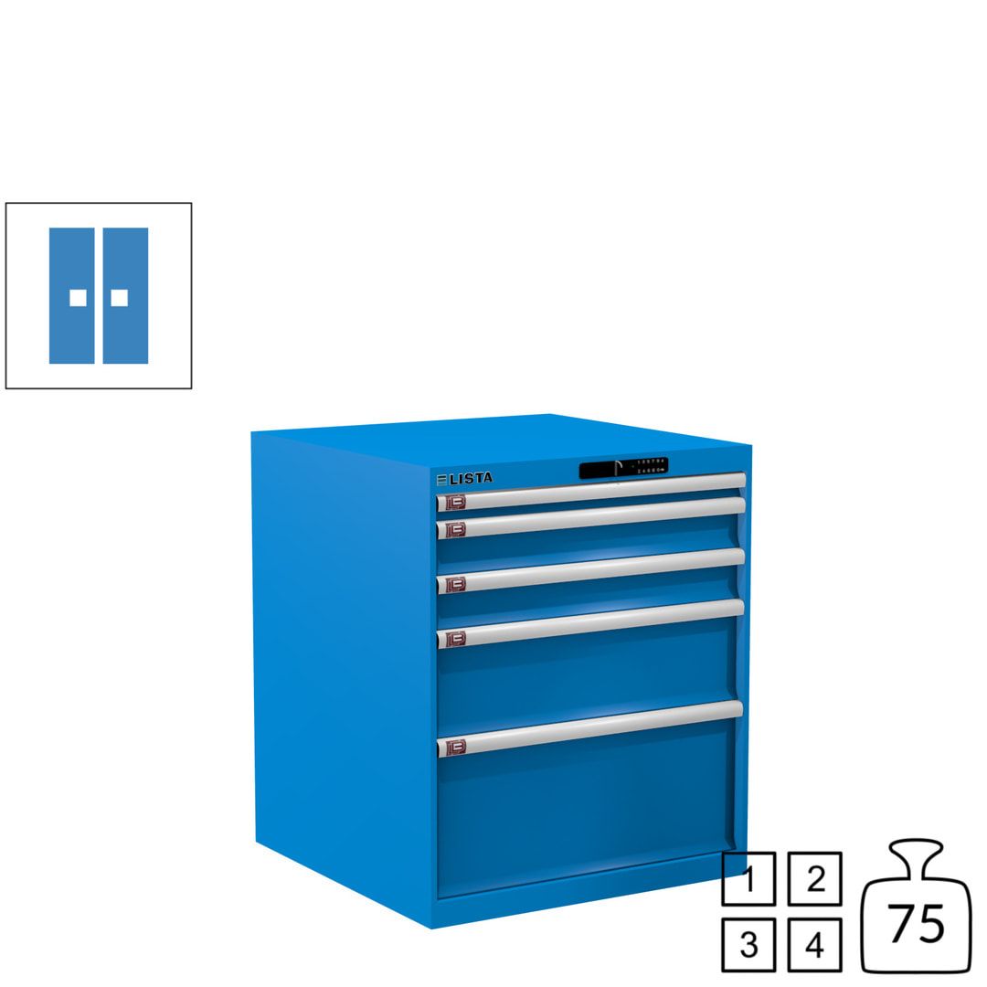 Lista Schubladenschrank - 14.411.010 - 850x717x725 mm (HxBxT) - 5 Schubladen - 75 kg - Key Lock - lichtblau (RAL 5012)