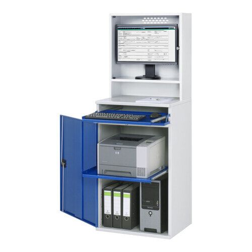 Computer-Schrank, Monitorgehäuse, stationär, Dokumentenfach, Trennboden ausziehbar, Tastaturtablar, verschließbar - Anthrazitgrau