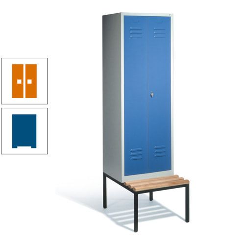 Doppel-Spindschrank, Buche Sitzbank untergebaut, 2 Abteile a 300 mm, Korpus lichtgrau, Tür anthrazitgrau, 2.090 x 610 x 815 mm (HxBxT)