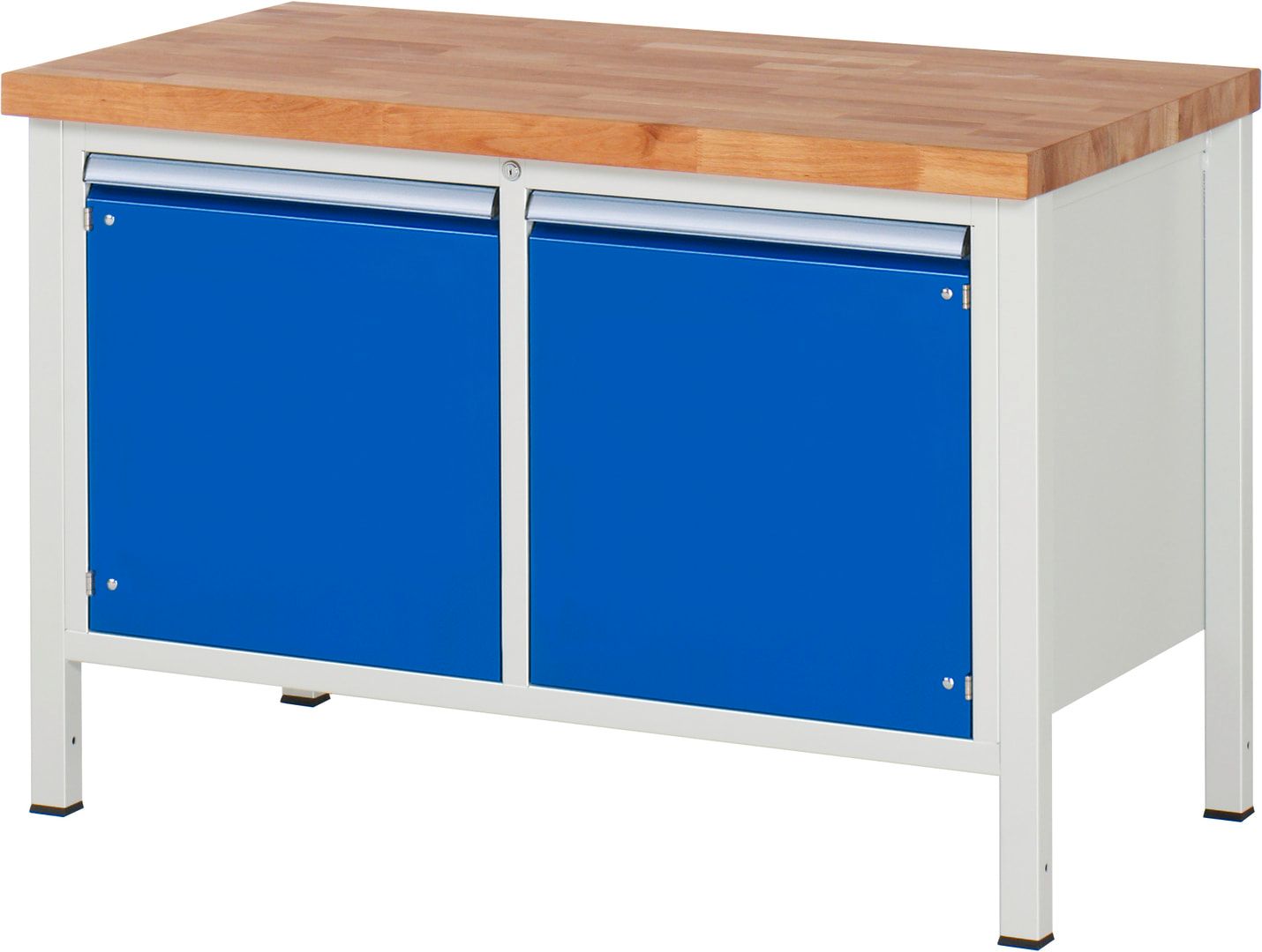 Werkbank mit 2 Schränken - höhenverstellbar 840-1.040 mm - 1.250 x 700 mm (BxT) - Traglast 1.250 kg - Buche - Anthrazitgrau
