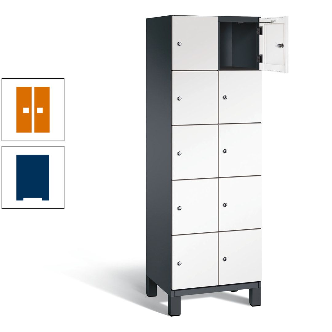 Fächerschrank, Stahlschrank, 10 Fächer, Türöffnungsbegrenzer, Füße, 1.980 x 600 x 525 mm (HxBxT), Korpus anthrazitgrau, Front anthrazitgrau