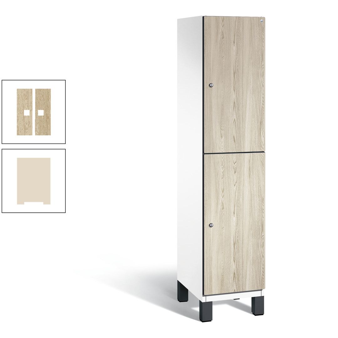 Fächerschrank, Garderobenschrank, mit Füßen, 1 Abteile, 1.980 x 400 x 525 mm (HxBxT), Korpus anthrazitgrau, Tür Donau-Ahorn