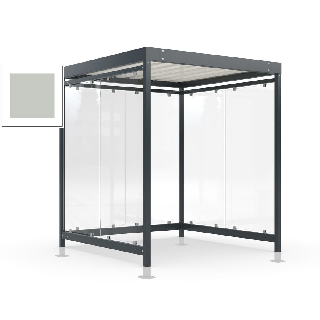 Raucherunterstand, Bushaltestelle, Bausatz, mit Überpflasterung, 6-7 Personen, 6 Wände, 2.440 x 2.165 x 2.165 mm (HxBxT), Achatgrau